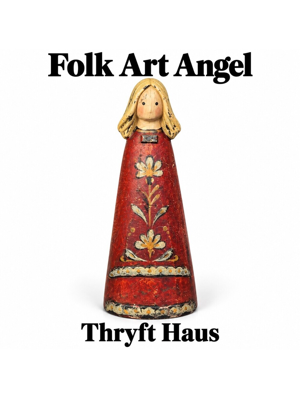 Hand-Painted Folk Art Angel Figurine in Red Dress